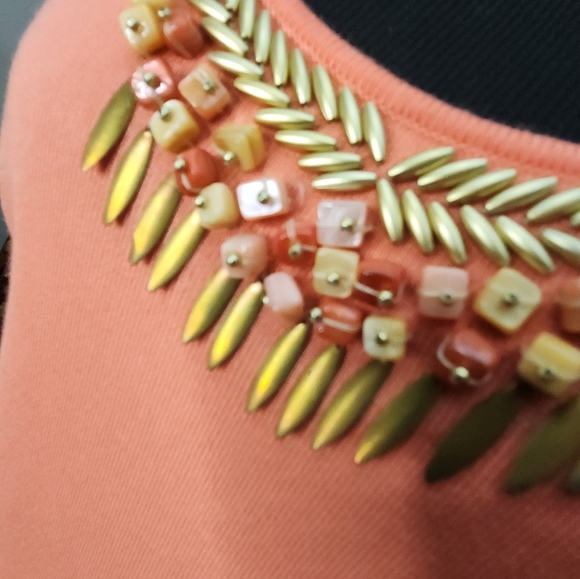 Ruby Rd. Sherbert Orange Beaded Tank Top Adorned with Beads  Size 1X Plus - Picture 3 of 8